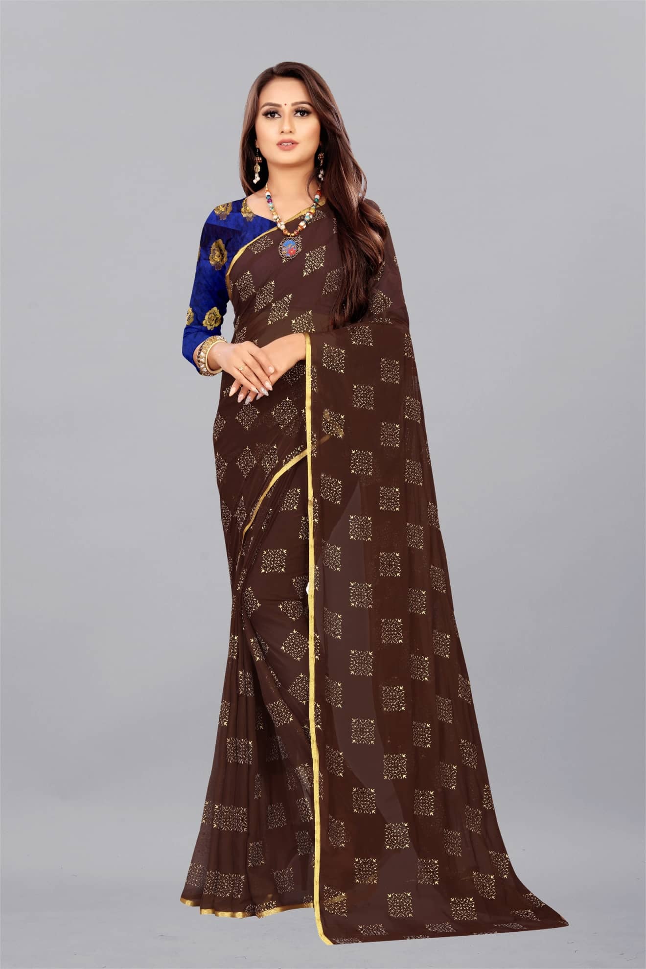 Rhey Chiffon Printed Saree With Unstitched Blouse Piece ( White ) - Sarees | Buy online on ZillyBuy