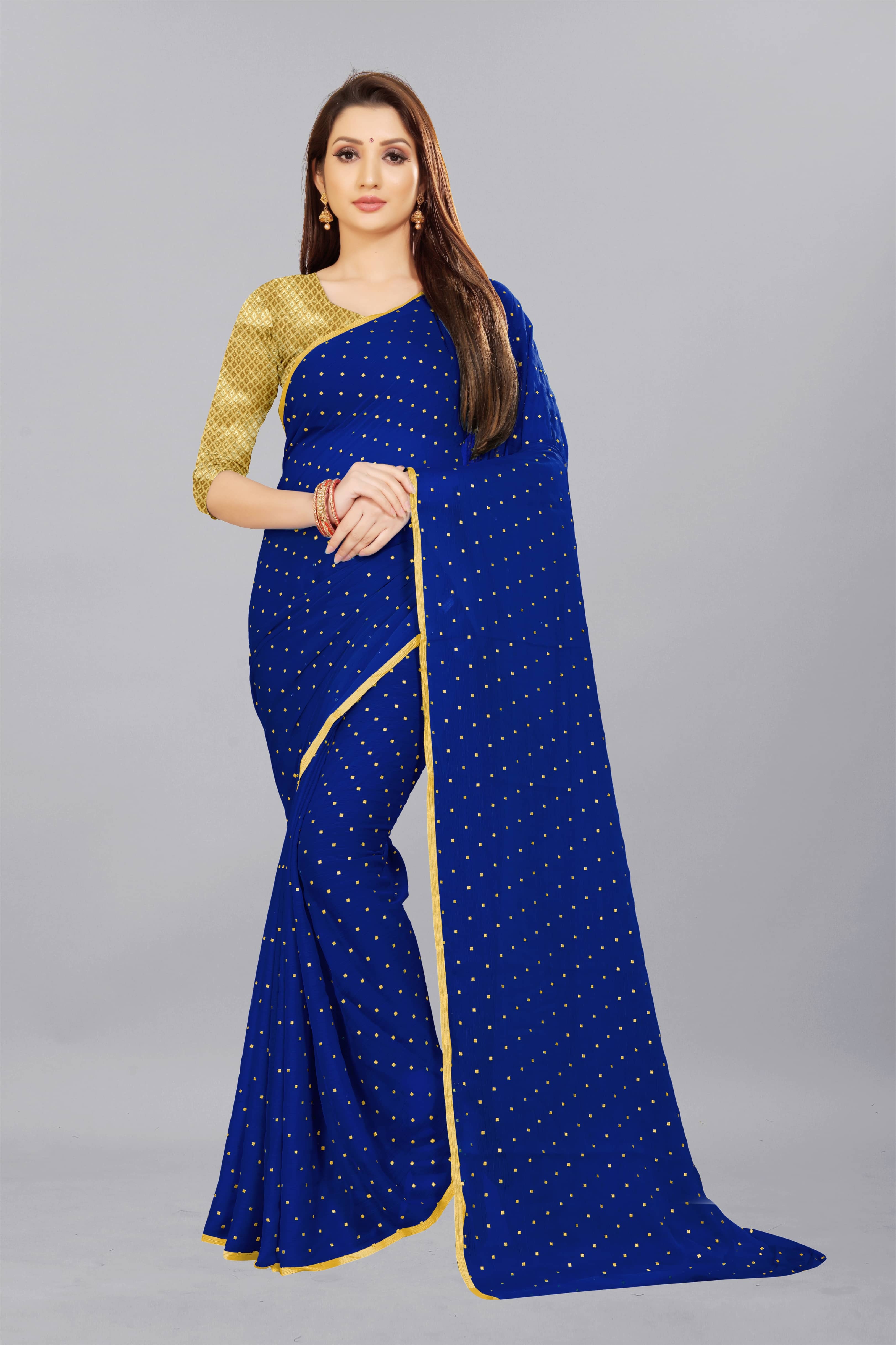 Rhey Chiffon Printed Saree With Unstitched Blouse Piece ( White ) - Sarees | Buy online on ZillyBuy