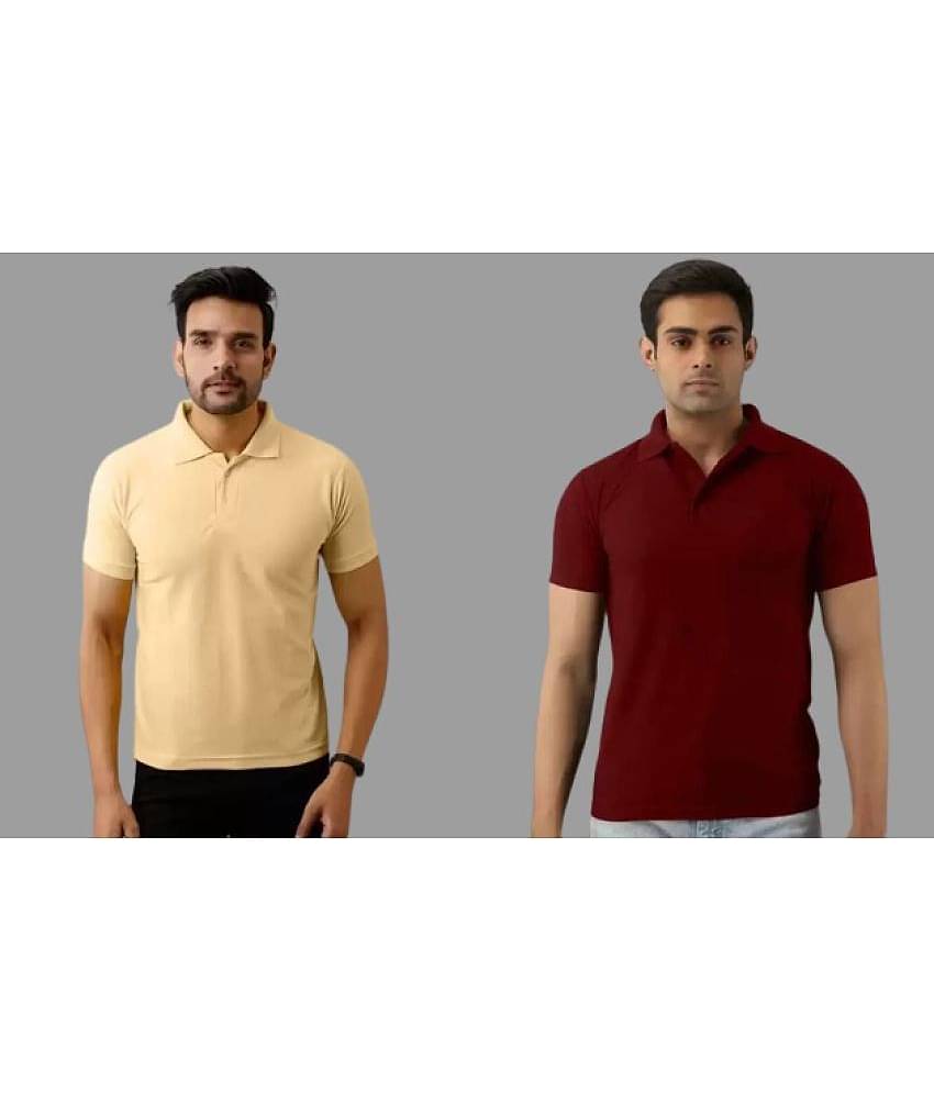SKYRISE Pack of 2 Cotton Blend Slim Fit Solid Half Sleeves Men's Polo T Shirt ( Beige )