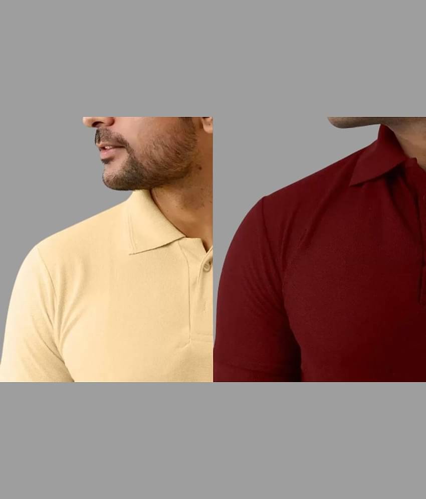 SKYRISE Pack of 2 Cotton Blend Slim Fit Solid Half Sleeves Men's Polo T Shirt ( Beige )