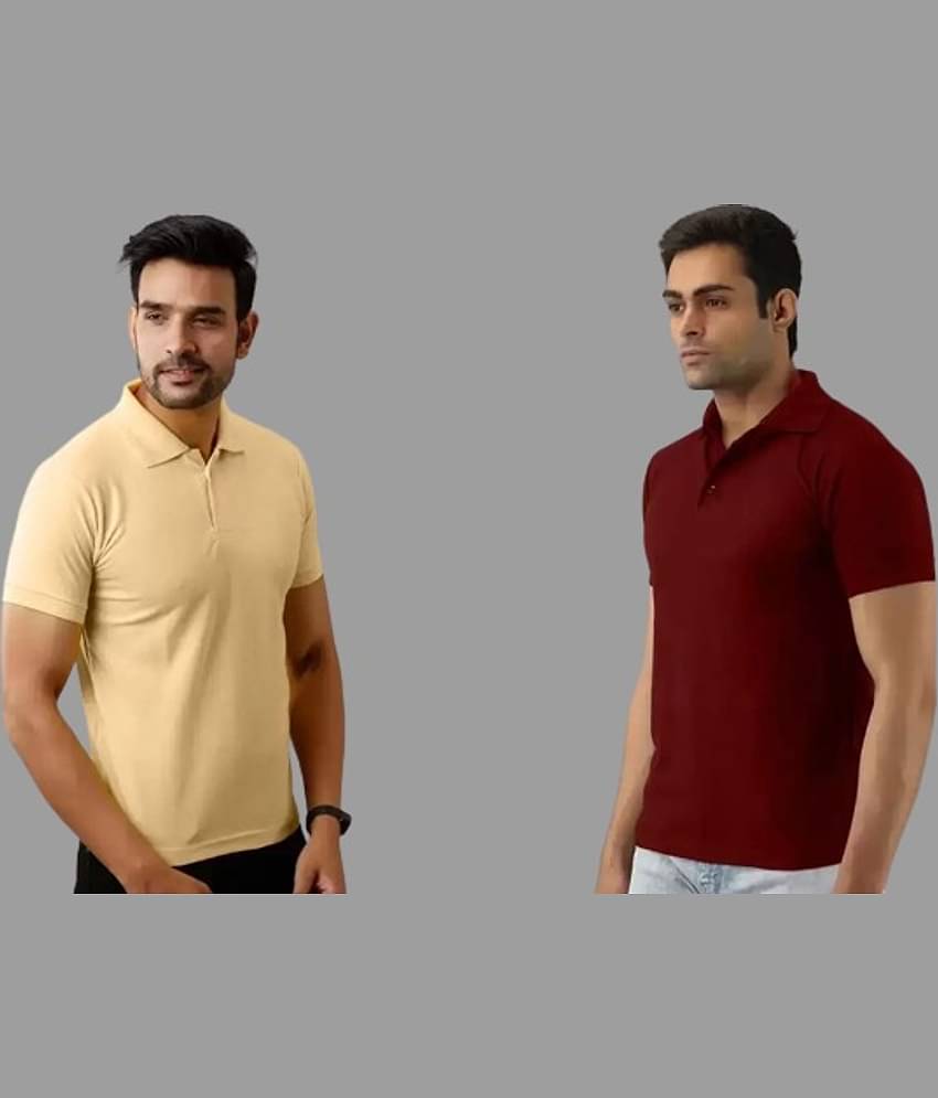 SKYRISE Pack of 2 Cotton Blend Slim Fit Solid Half Sleeves Men's Polo T Shirt ( Beige )