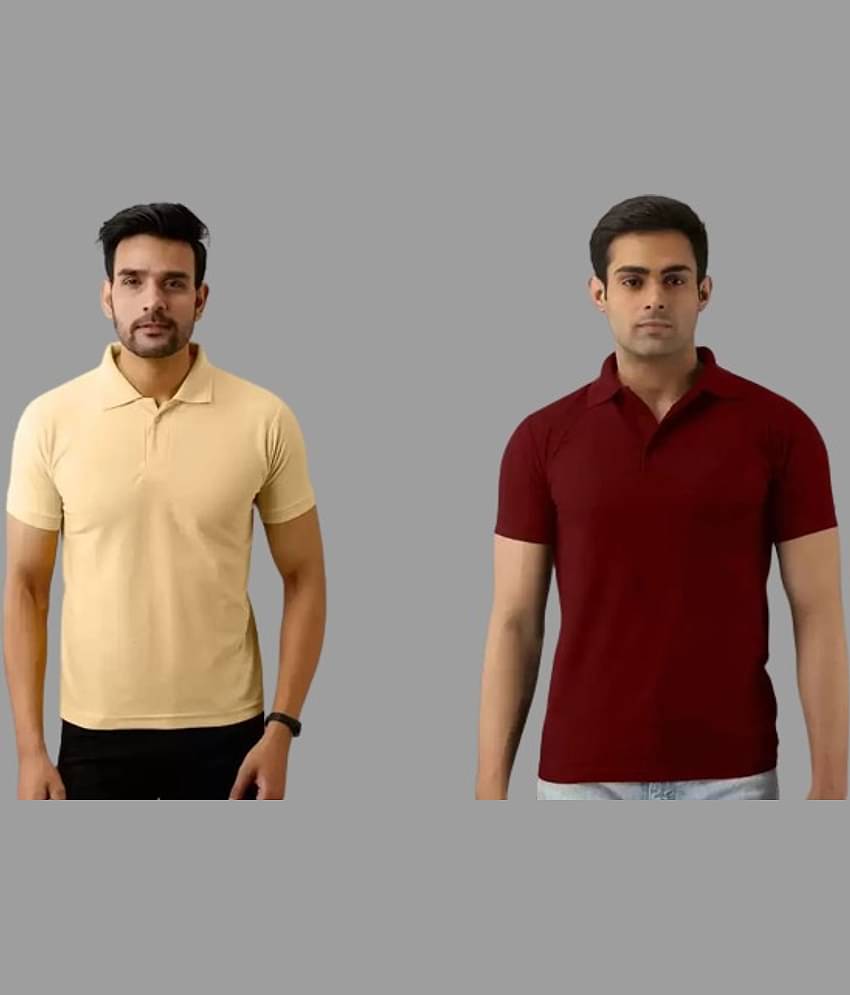 SKYRISE Pack of 2 Cotton Blend Slim Fit Solid Half Sleeves Men's Polo T Shirt ( Beige )
