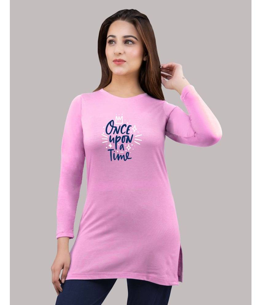     			URBE Women Cotton Blend Printed Regular Fit Round Neck T-Shirt ( Pink )