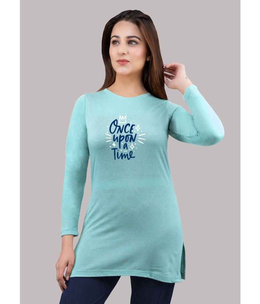 URBE Women Cotton Blend Printed Regular Fit Round Neck T-Shirt ( Turquoise ) URBE Women Cotton Blend Printed Regular Fit Round Neck T-Shirt ( Turquoise )