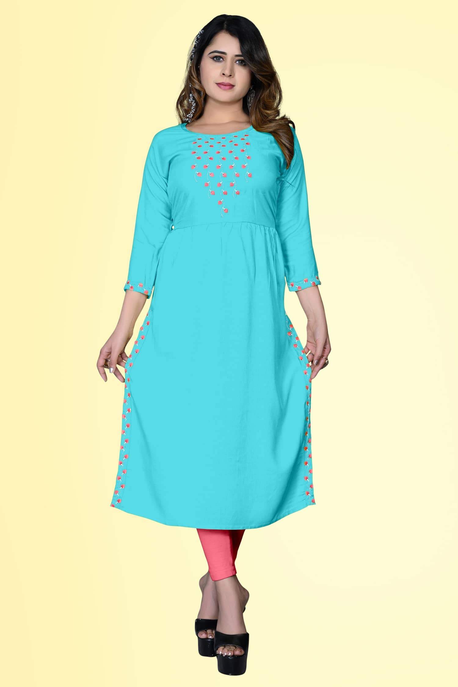 haya fashion - Light Blue Rayon Women's A-line Kurti ( Pack of 1 ) - Kurtis, Tunics | Buy online on ZillyBuy