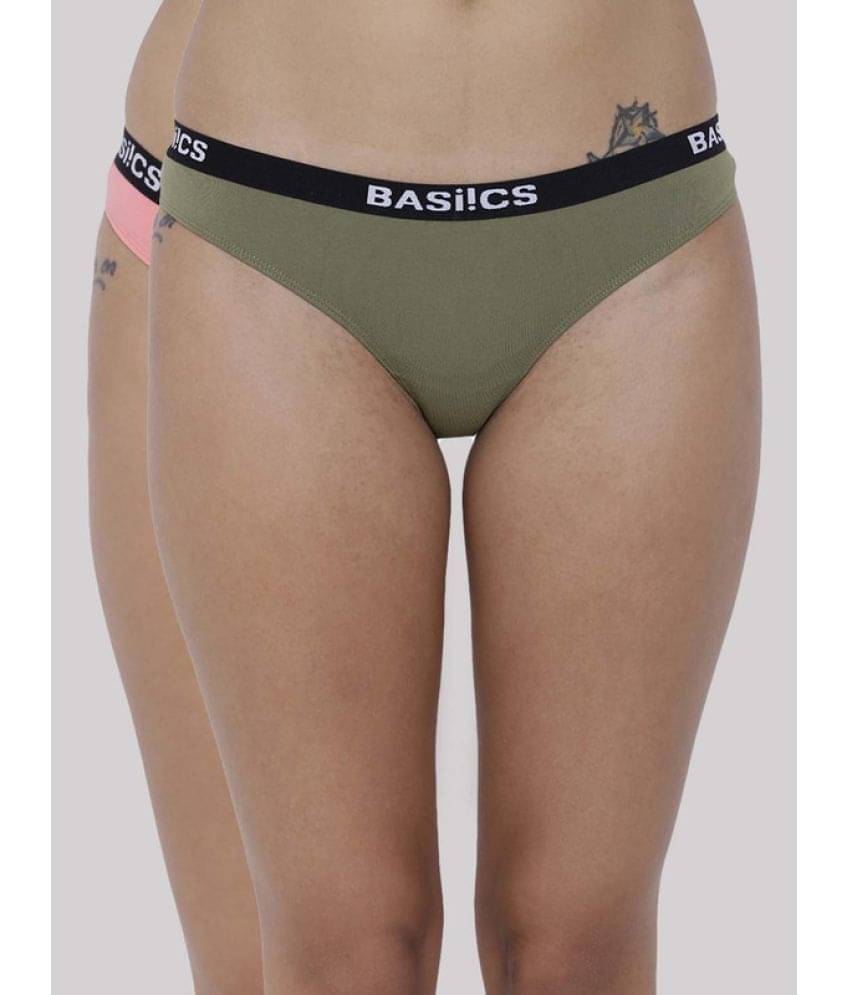 BASIICS By La Intimo Pack of 2 Cotton Lycra Solid Women's Bikini ( Multicolor ) BCPBR080B BASIICS By La Intimo Pack of 2 Cotton Lycra Solid Women's Bikini ( Multicolor ) BCPBR080B