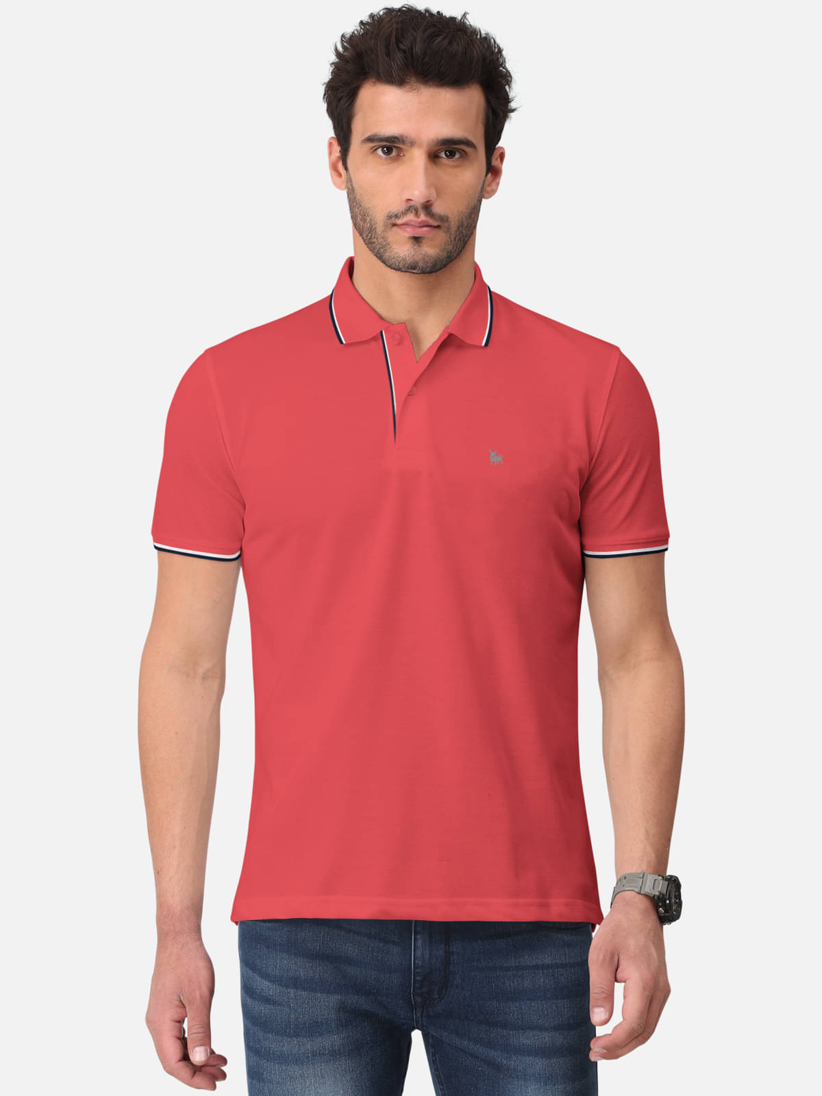     			BULLMER Pack of 1 Cotton Blend Regular Fit Solid Half Sleeves Men's Polo T Shirt ( Red )