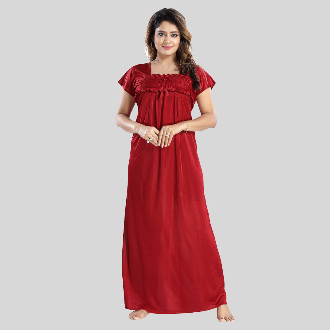 Gutthi - Red Satin Women's Nightwear Nighty & Night Gowns ( Pack of 1 ) Gutthi - Red Satin Women's Nightwear Nighty & Night Gowns ( Pack of 1 )