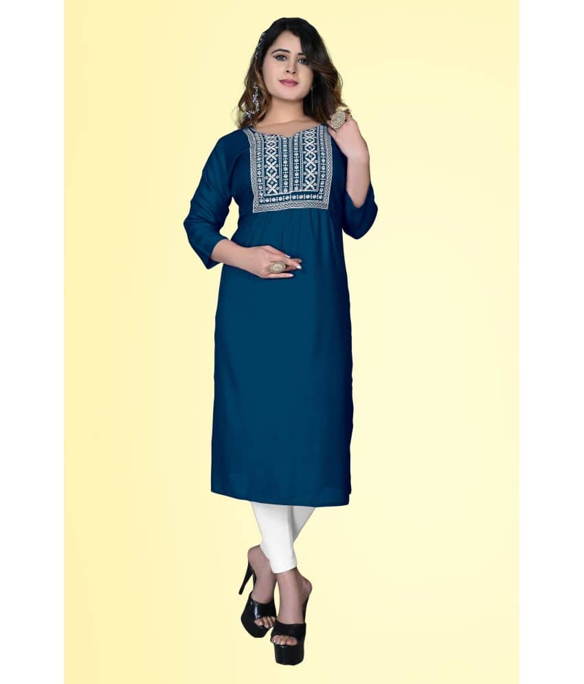 HAYA - Blue Rayon Women's Straight Kurti ( Pack of 1 ) - Kurtis, Tunics | Buy online on ZillyBuy