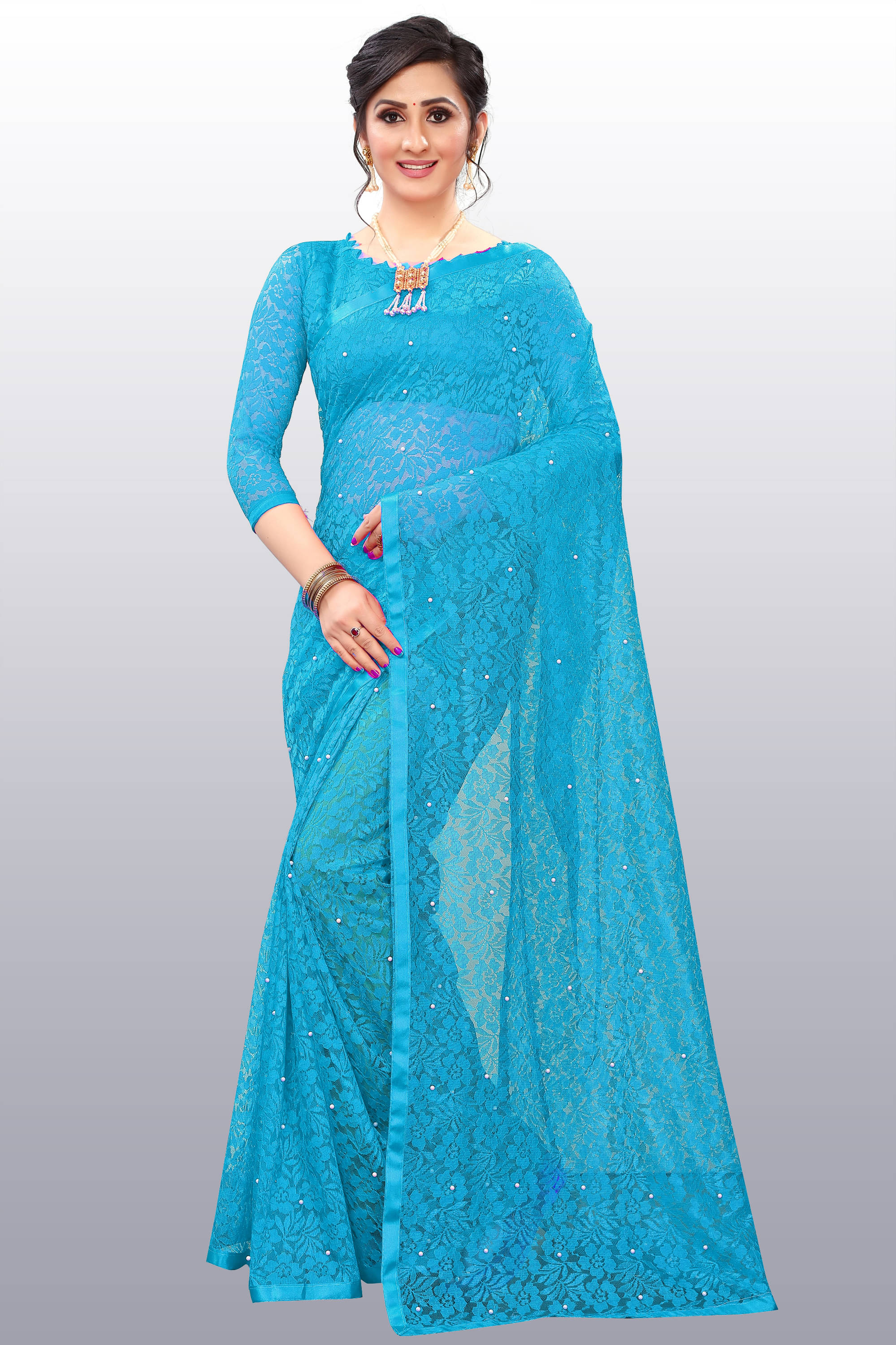 Indy Bliss Net Embellished Saree With Unstitched Blouse Piece ( SkyBlue ) Indy Bliss Net Embellished Saree With Unstitched Blouse Piece ( SkyBlue )