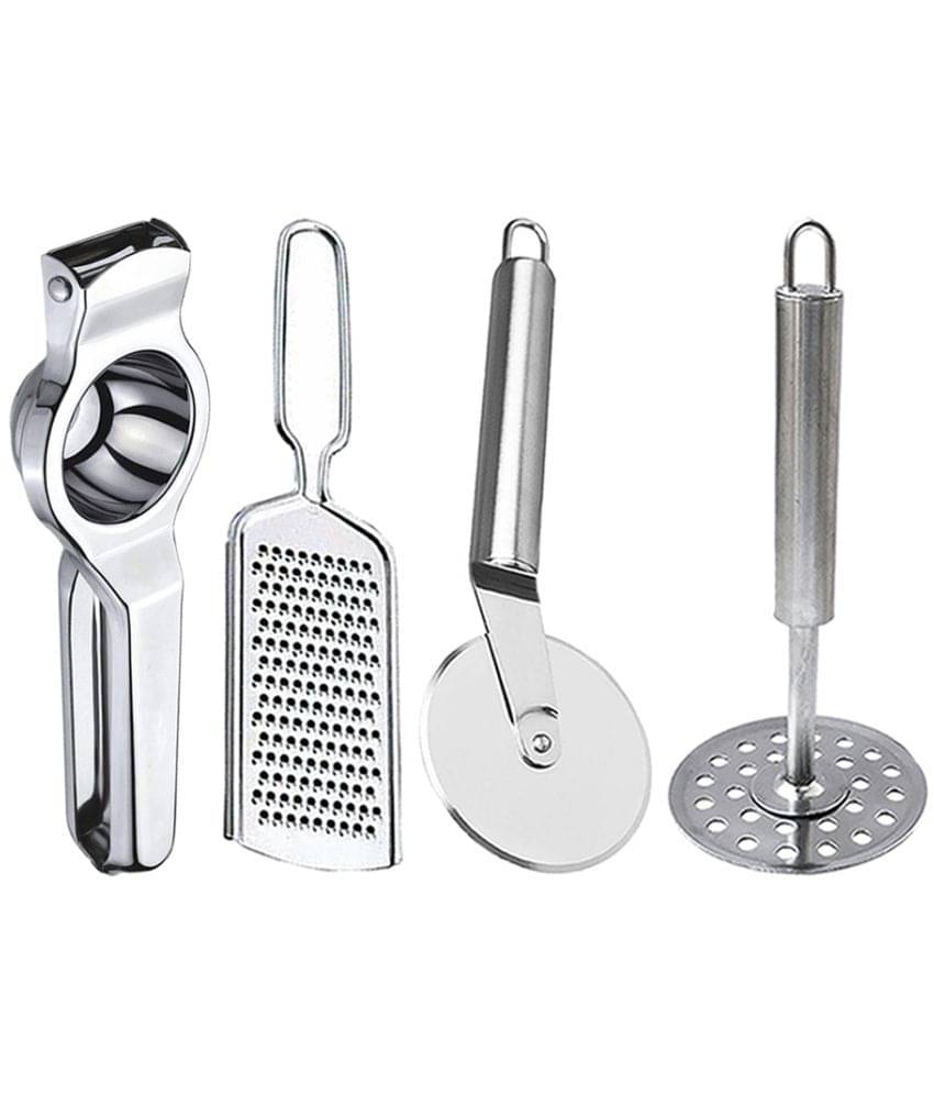 JISUN - Silver Stainless Steel Lemon-Pizza Cutter-Grater-Masher ( Set of 4 )     			JISUN - Silver Stainless Steel Lemon-Pizza Cutter-Grater-Masher ( Set of 4 )