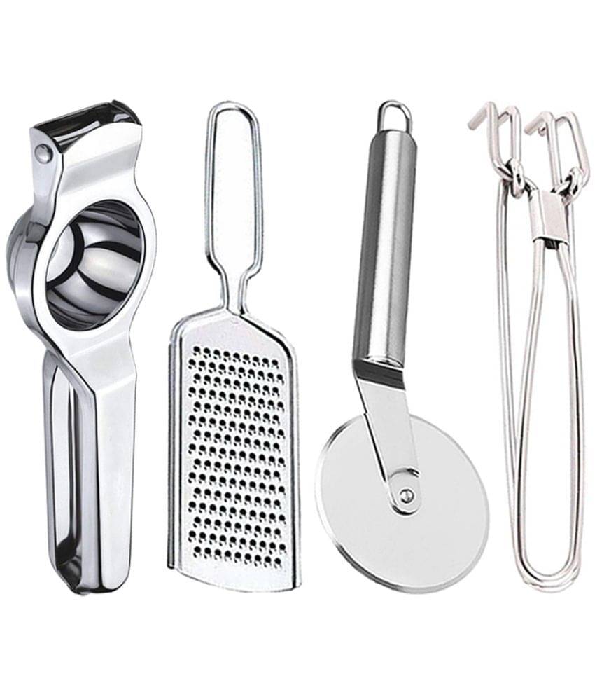 JISUN - Silver Stainless Steel Lemon-Grater-Pizza Cutter-Pakkad ( Set of 4 )     			JISUN - Silver Stainless Steel Lemon-Grater-Pizza Cutter-Pakkad ( Set of 4 )