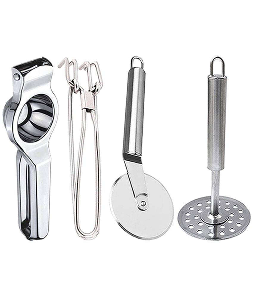 JISUN - Silver Stainless Steel Lemon-Pakkad-Pizza Cutter-Masher ( Set of 4 )     			JISUN - Silver Stainless Steel Lemon-Pakkad-Pizza Cutter-Masher ( Set of 4 )