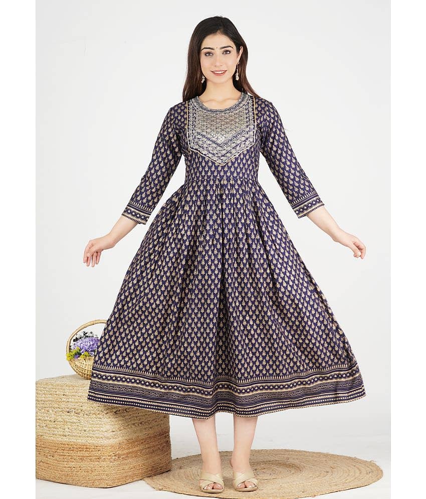 Jaipuri Collection - Blue Rayon Women's Flared Kurti ( Pack of 1 ) - Kurtis, Tunics | Buy online on ZillyBuy