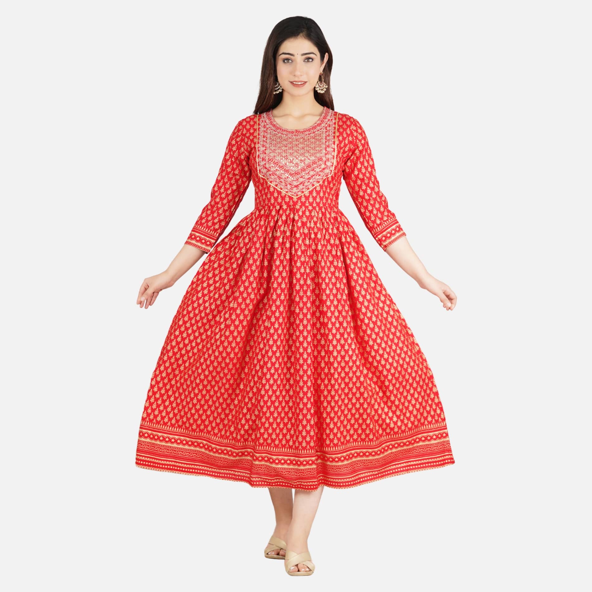 Jaipuri Collection - Red Rayon Women's Flared Kurti ( Pack of 1 ) - Kurtis, Tunics | Buy online on ZillyBuy