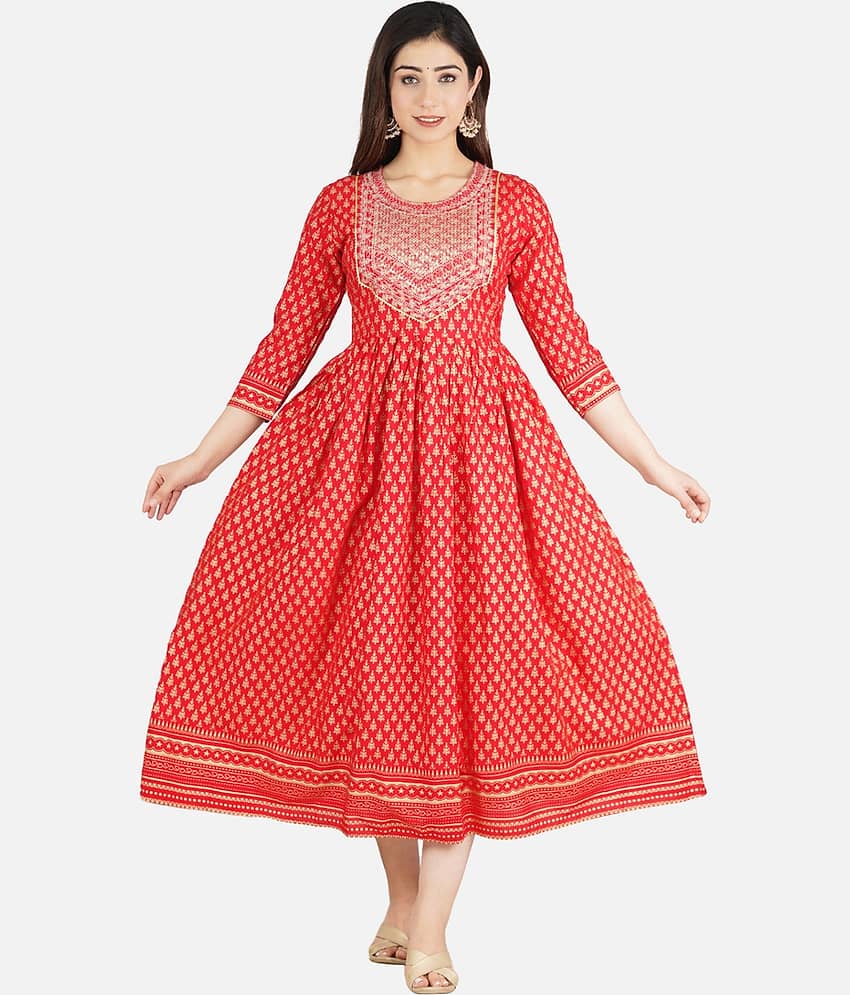 Jaipuri Collection - Red Rayon Women's Flared Kurti ( Pack of 1 ) - Kurtis, Tunics | Buy online on ZillyBuy