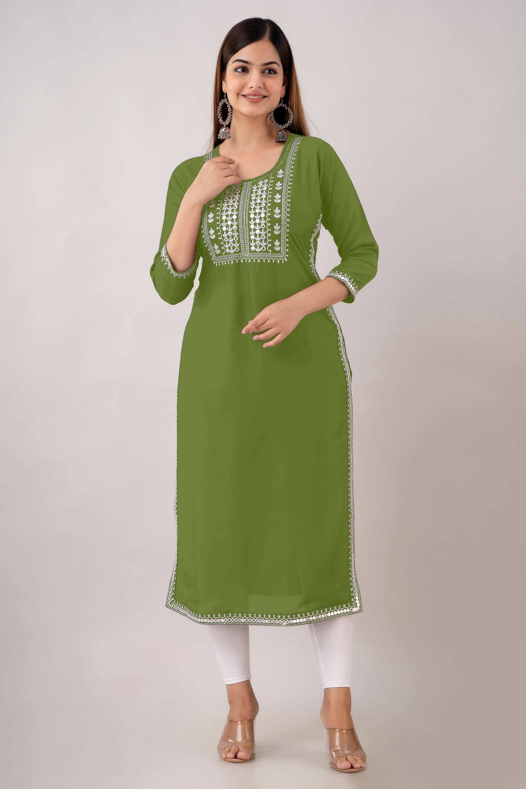 Kapadia - Green Rayon Women's Straight Kurti ( Pack of 1 ) - Kurtis, Tunics | Buy online on ZillyBuy
