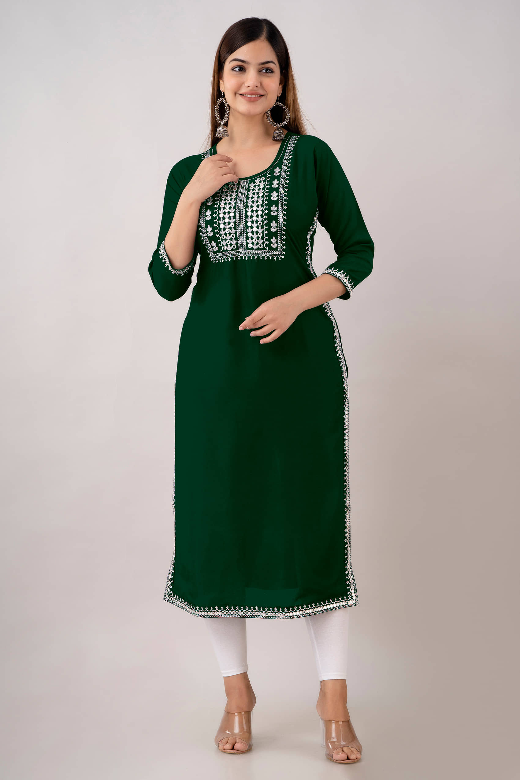 Kapadia - Green Rayon Women's Straight Kurti ( Pack of 1 ) - Kurtis, Tunics | Buy online on ZillyBuy