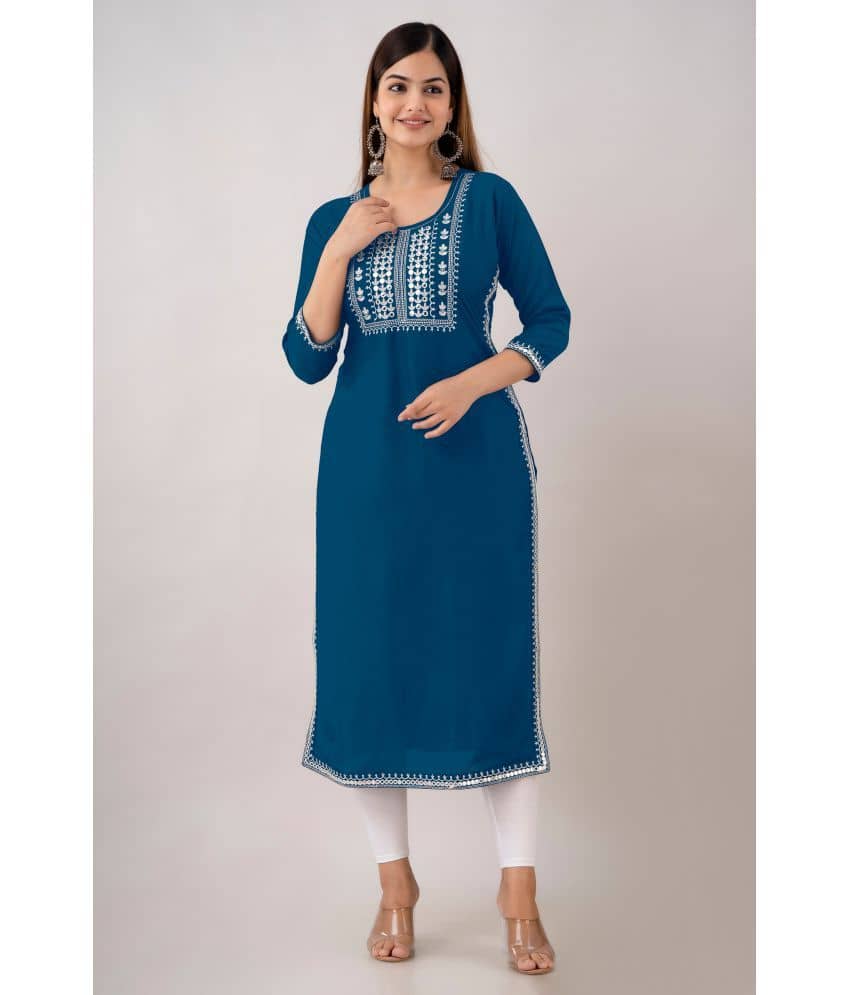 Kapadia - Teal Rayon Women's Straight Kurti ( Pack of 1 ) - Kurtis, Tunics | Buy online on ZillyBuy