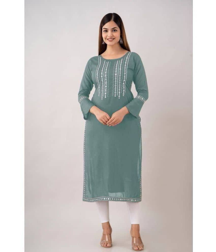 Kapadia - Teal Rayon Women's Straight Kurti ( Pack of 1 ) - Kurtis, Tunics | Buy online on ZillyBuy