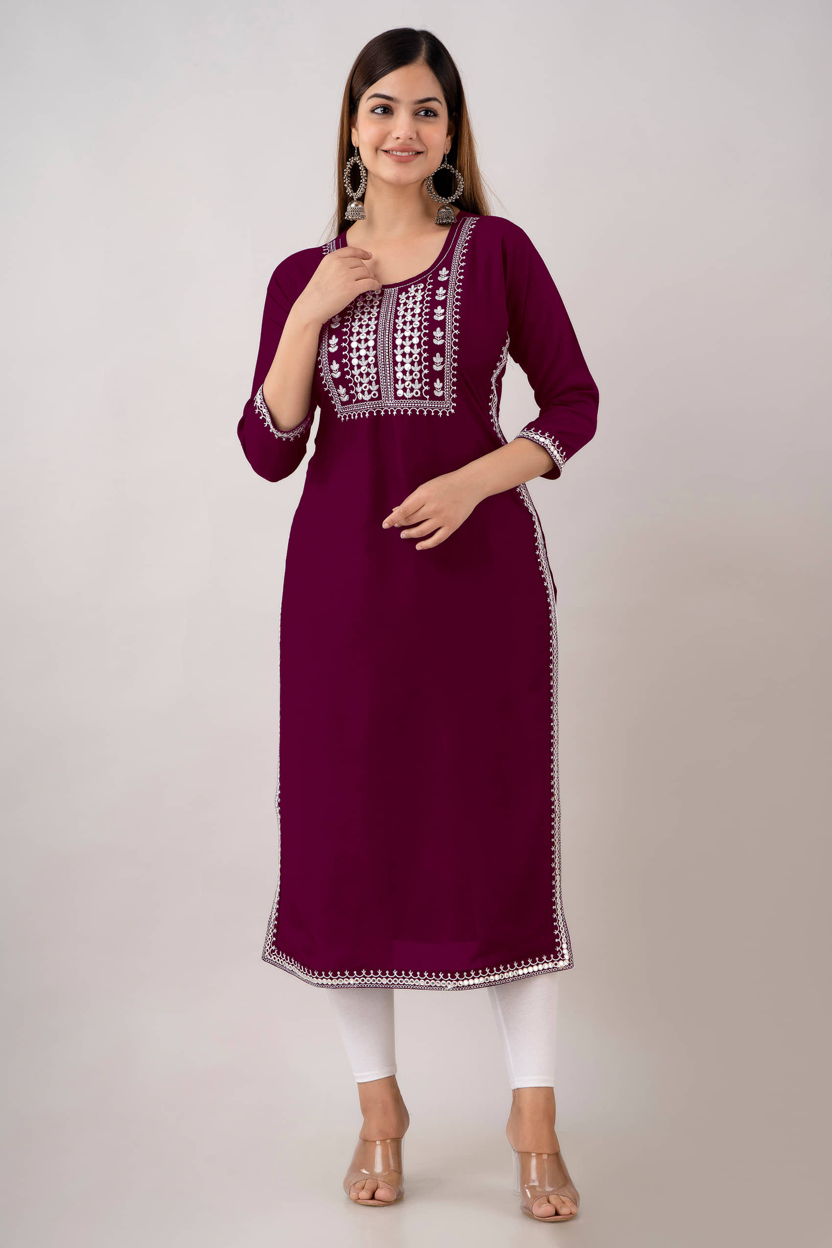 Kapadia - Wine Rayon Women's Straight Kurti ( Pack of 1 ) - Kurtis, Tunics | Buy online on ZillyBuy