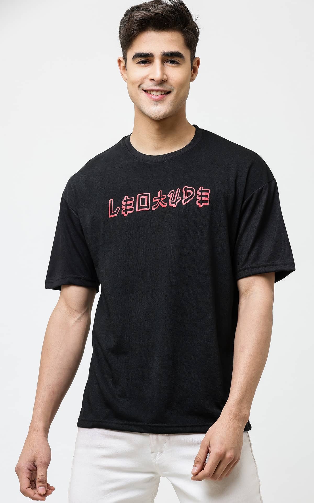 Leotude Pack of 1 Cotton Blend Oversized Fit Men's T-Shirt ( Black )