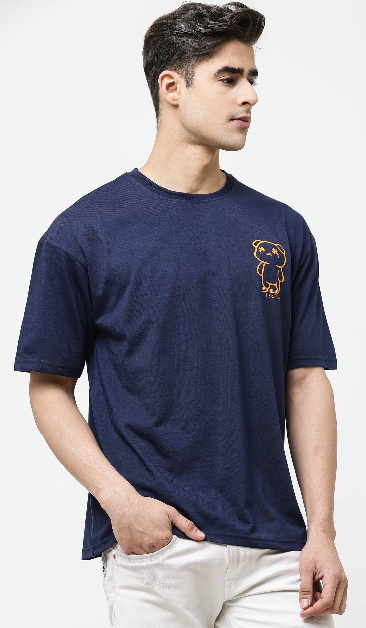 Leotude Pack of 1 Cotton Blend Oversized Fit Men's T-Shirt ( Navy )