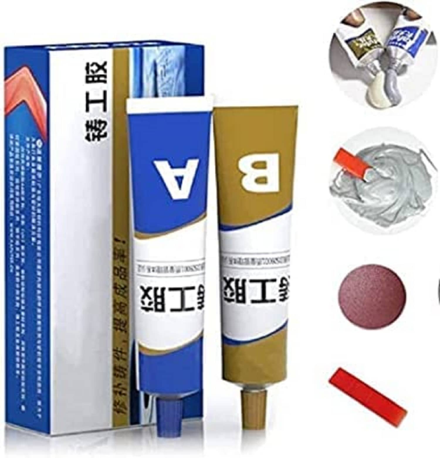 Magic Metal Mending, Industrial Heat Resistance Cold Weld Metal Repair Paste Adhesive Gel, Ab Strong Glue Universal Metal Plastic Weld Repair Glue Aluminum, Chrome, Stainless Steel (2 pc tube)