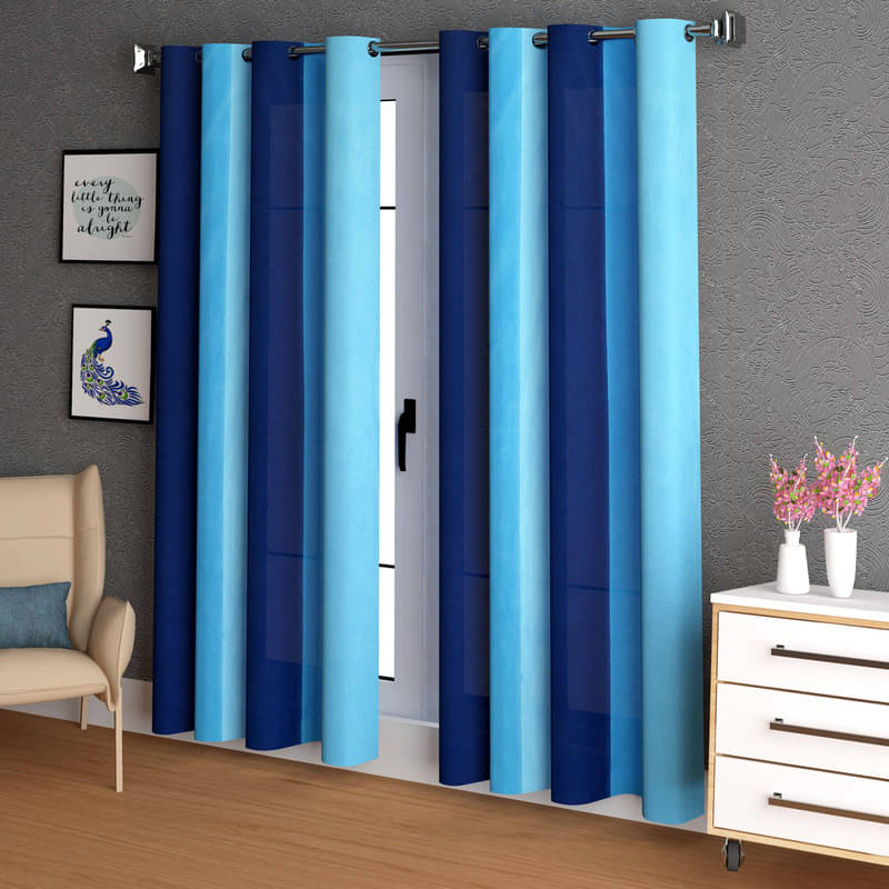 N2C Home - Blue Polyester Colorblock Window Curtain ( Pack of 2 )     			N2C Home - Blue Polyester Colorblock Window Curtain ( Pack of 2 )