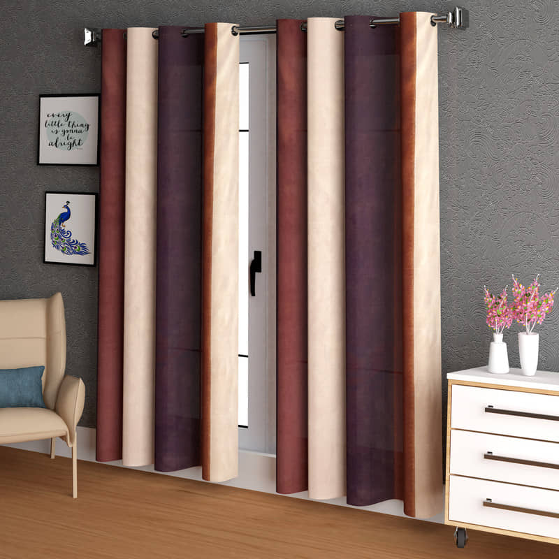 N2C Home - Brown Polyester Colorblock Window Curtain ( Pack of 2 )