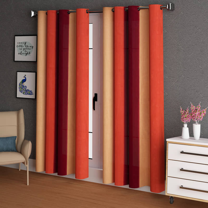 N2C Home - Brown Polyester Colorblock Window Curtain ( Pack of 2 )