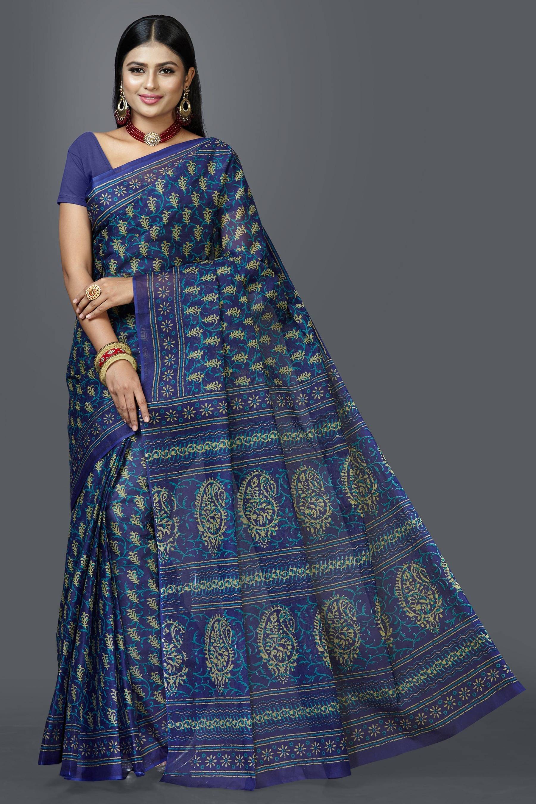 SHANVIKA Cotton Printed Saree Without Blouse Piece ( Blue ) SHANVIKA Cotton Printed Saree Without Blouse Piece ( Blue )