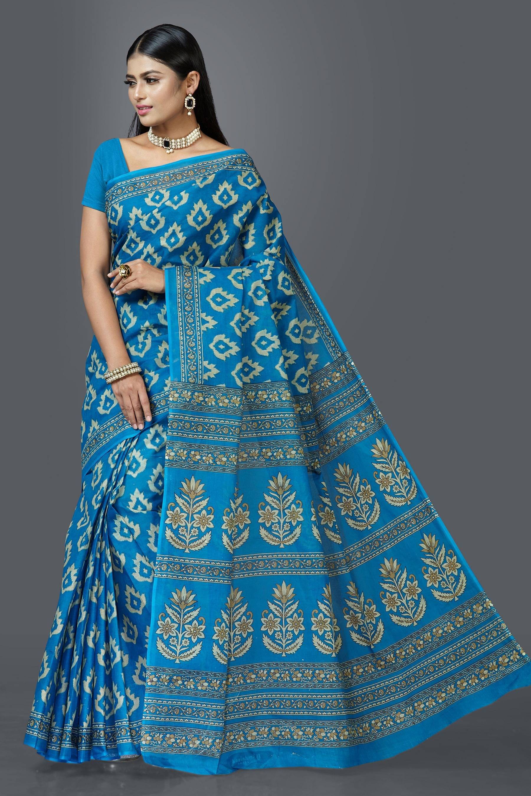 SHANVIKA Cotton Printed Saree Without Blouse Piece ( Blue ) SHANVIKA Cotton Printed Saree Without Blouse Piece ( Blue )