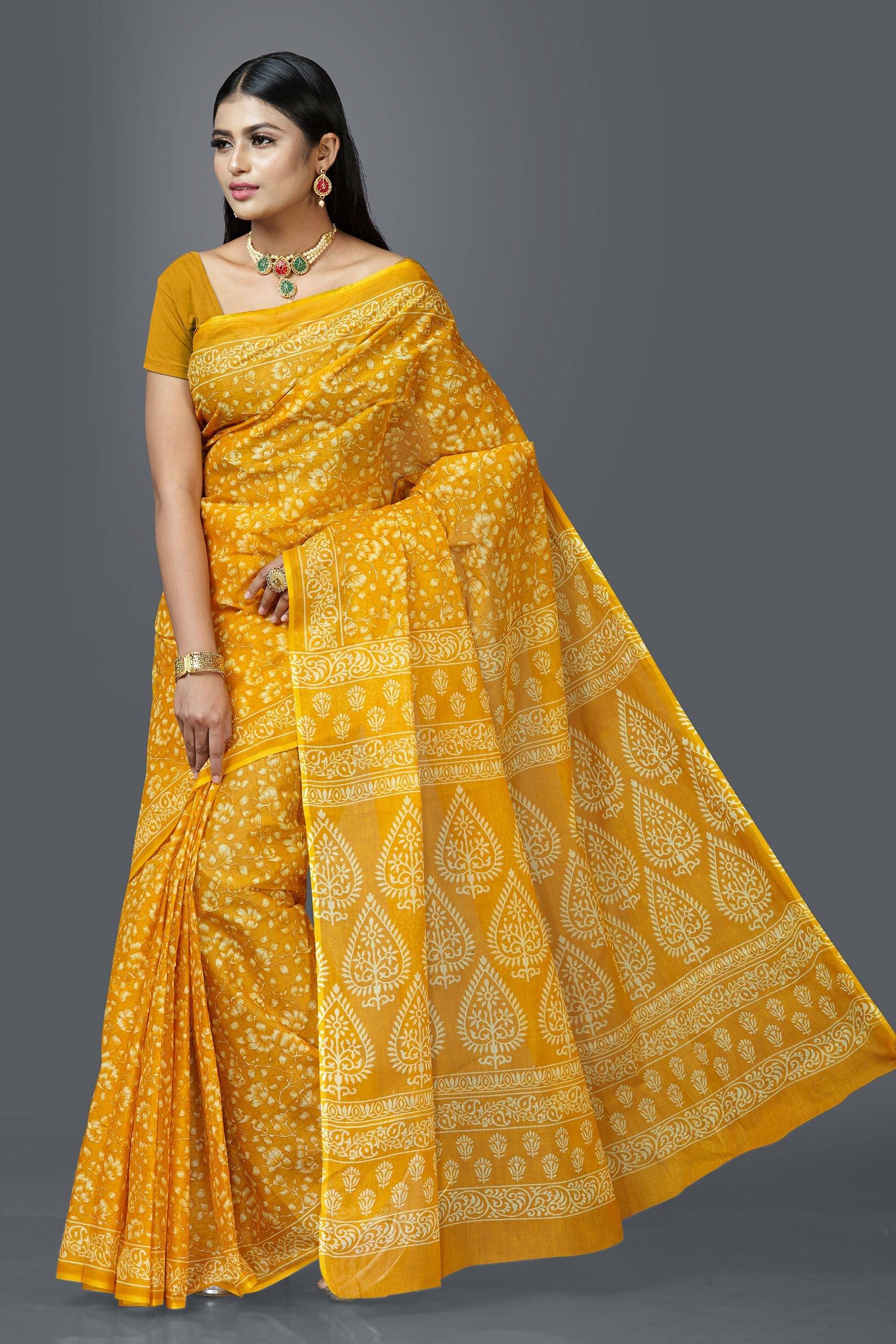     			SHANVIKA Cotton Printed Saree Without Blouse Piece ( Mustard )