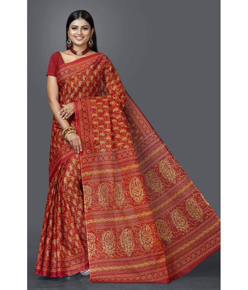 SHANVIKA Cotton Printed Saree Without Blouse Piece ( Red ) SHANVIKA Cotton Printed Saree Without Blouse Piece ( Red )