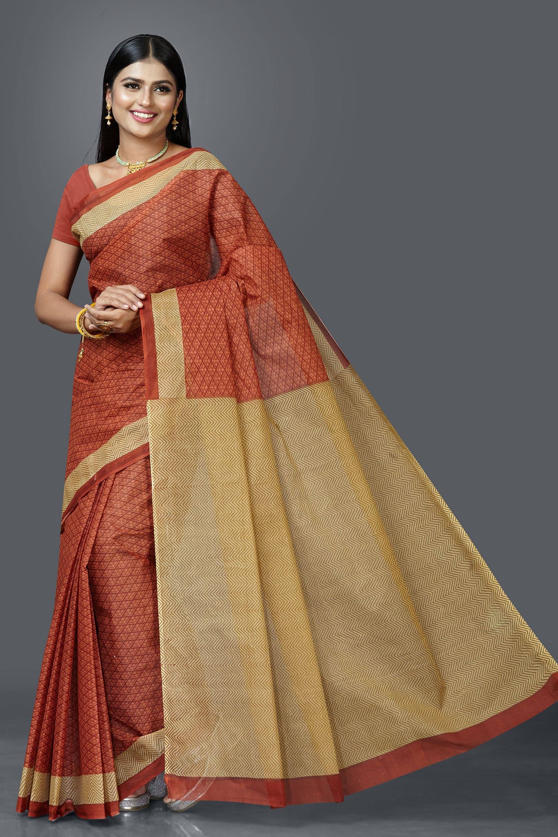 SHANVIKA Cotton Printed Saree Without Blouse Piece ( Rust ) SHANVIKA Cotton Printed Saree Without Blouse Piece ( Rust )