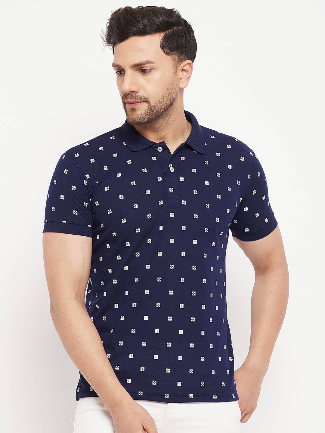 The Million Club Pack of 1 Cotton Blend Regular Fit Printed Half Sleeves Men's Polo T Shirt ( Navy )