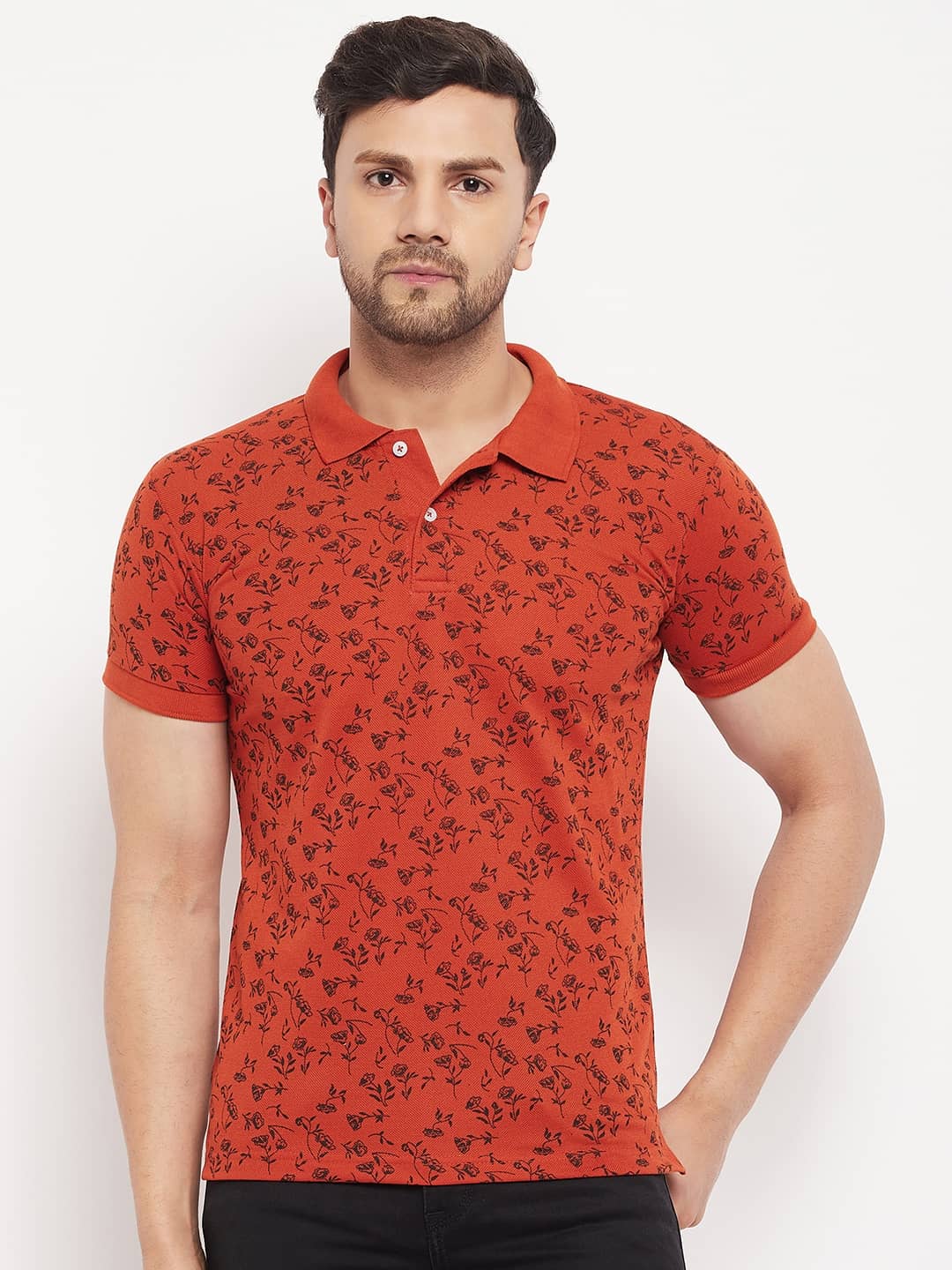 The Million Club Pack of 1 Cotton Blend Regular Fit Printed Half Sleeves Men's Polo T Shirt ( Rust )