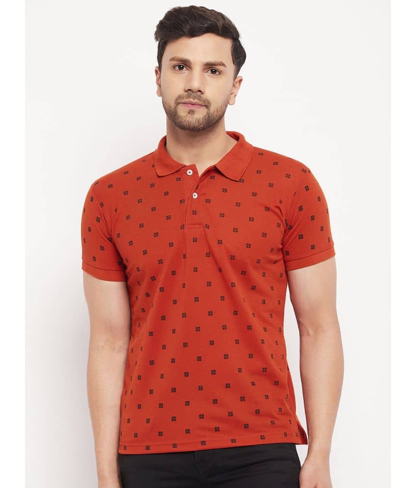 The Million Club Pack of 1 Cotton Blend Regular Fit Printed Half Sleeves Men's Polo T Shirt ( Rust )