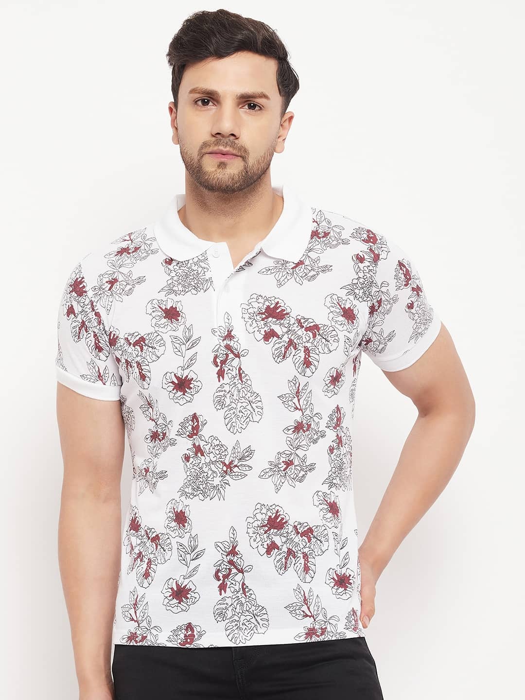 The Million Club Pack of 1 Cotton Blend Regular Fit Printed Half Sleeves Men's Polo T Shirt ( White )