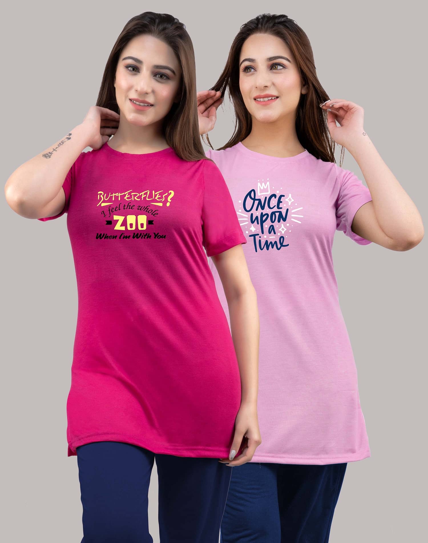 URBE Women Cotton Blend Printed Regular Fit Round Neck T-Shirt ( Multi Color )