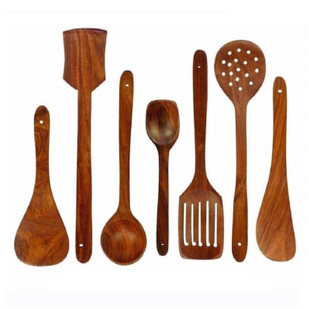     			erum - Brown Wood Mixing Spatula ( Pack of 7 )