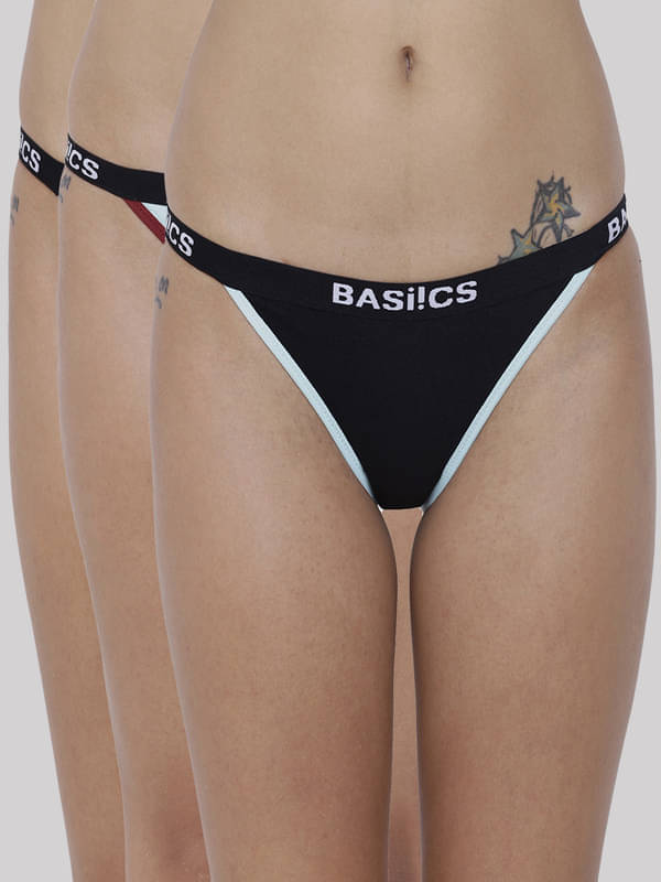 BASIICS By La Intimo Pack of 3 Cotton Lycra Solid Women's No Panty Line ( Multicolor ) BCPBR090C BASIICS By La Intimo Pack of 3 Cotton Lycra Solid Women's No Panty Line ( Multicolor ) BCPBR090C