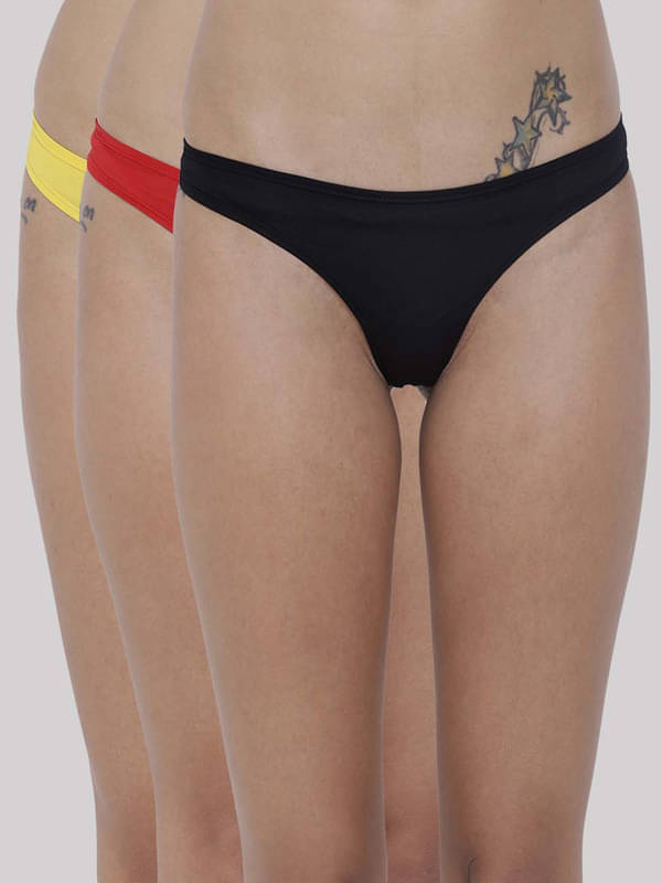 BASIICS By La Intimo Pack of 3 Polyester Solid Women's Bikini ( Multicolor ) BCPSS010C BASIICS By La Intimo Pack of 3 Polyester Solid Women's Bikini ( Multicolor ) BCPSS010C