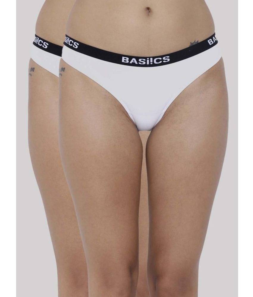 BASIICS By La Intimo Pack of 2 Cotton Lycra Solid Women's Bikini ( White ) BCPBR080B BASIICS By La Intimo Pack of 2 Cotton Lycra Solid Women's Bikini ( White ) BCPBR080B