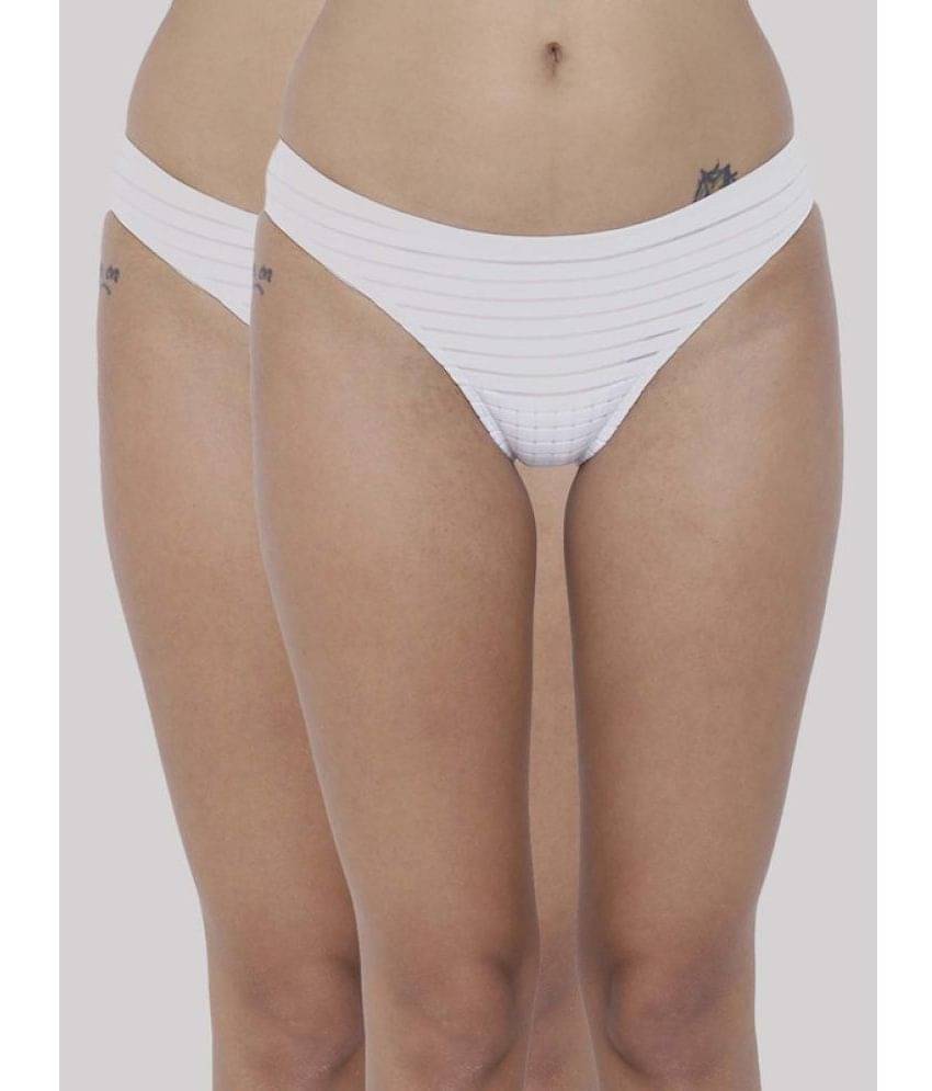 BASIICS By La Intimo Pack of 2 Polyester Striped Women's Bikini ( White ) BCPBR020B BASIICS By La Intimo Pack of 2 Polyester Striped Women's Bikini ( White ) BCPBR020B