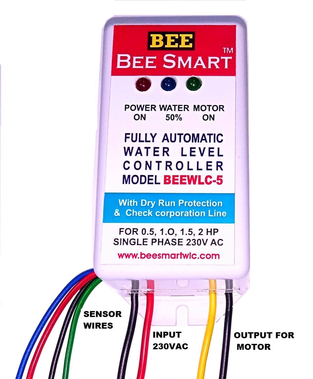     			Bee Smart Fully Automatic Water Level Controller Model BEEWLC-5 Auto on, Auto off, Dry Run Protection, 30 A Relay.