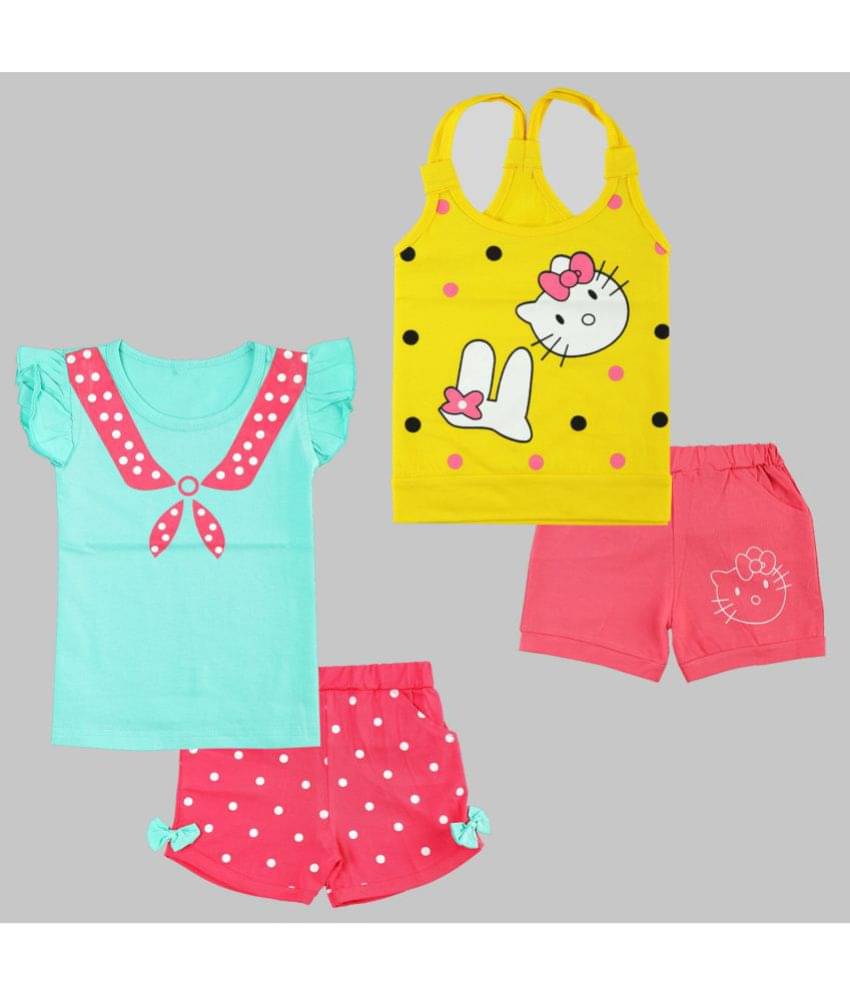     			CATCUB Pack of 2 Baby Girls Cotton Top & Shorts ( Multicolor )