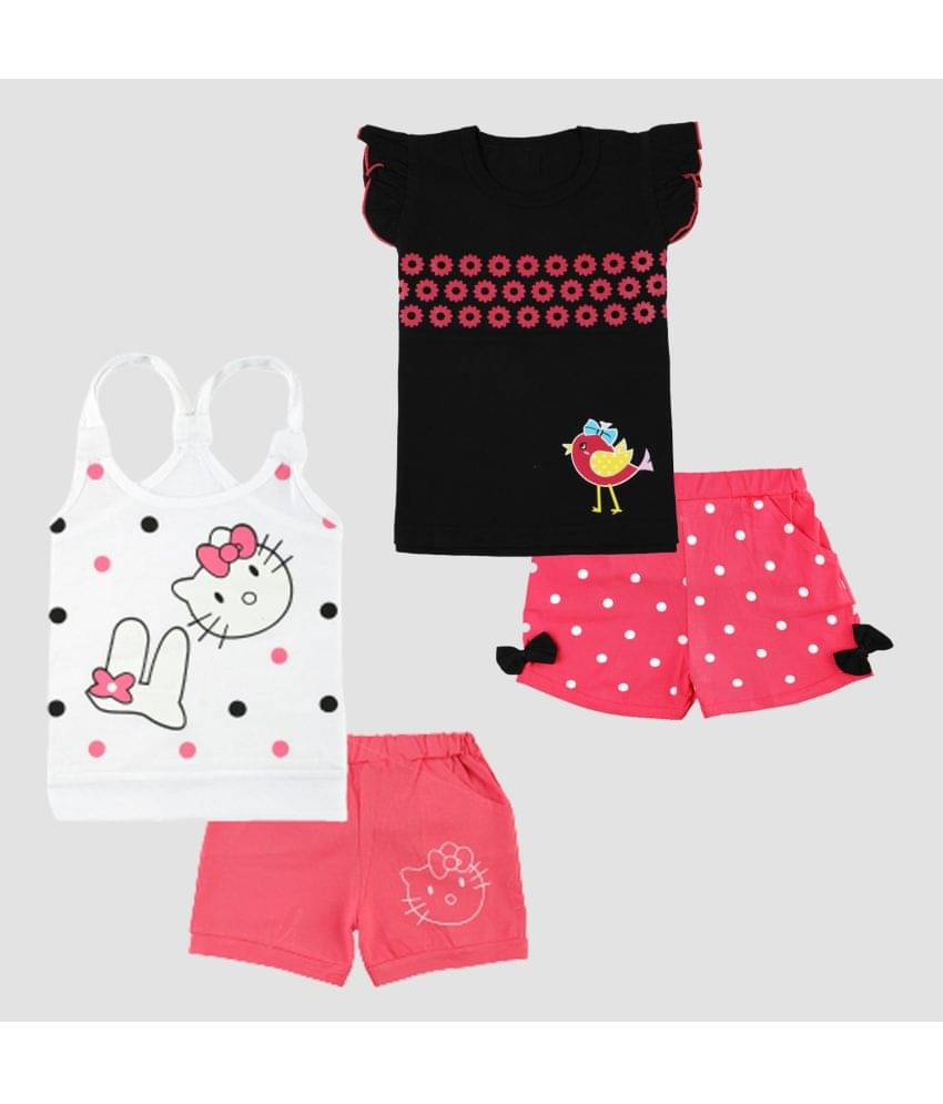     			CATCUB Pack of 2 Girls Cotton Top With Shorts ( Multicolor )