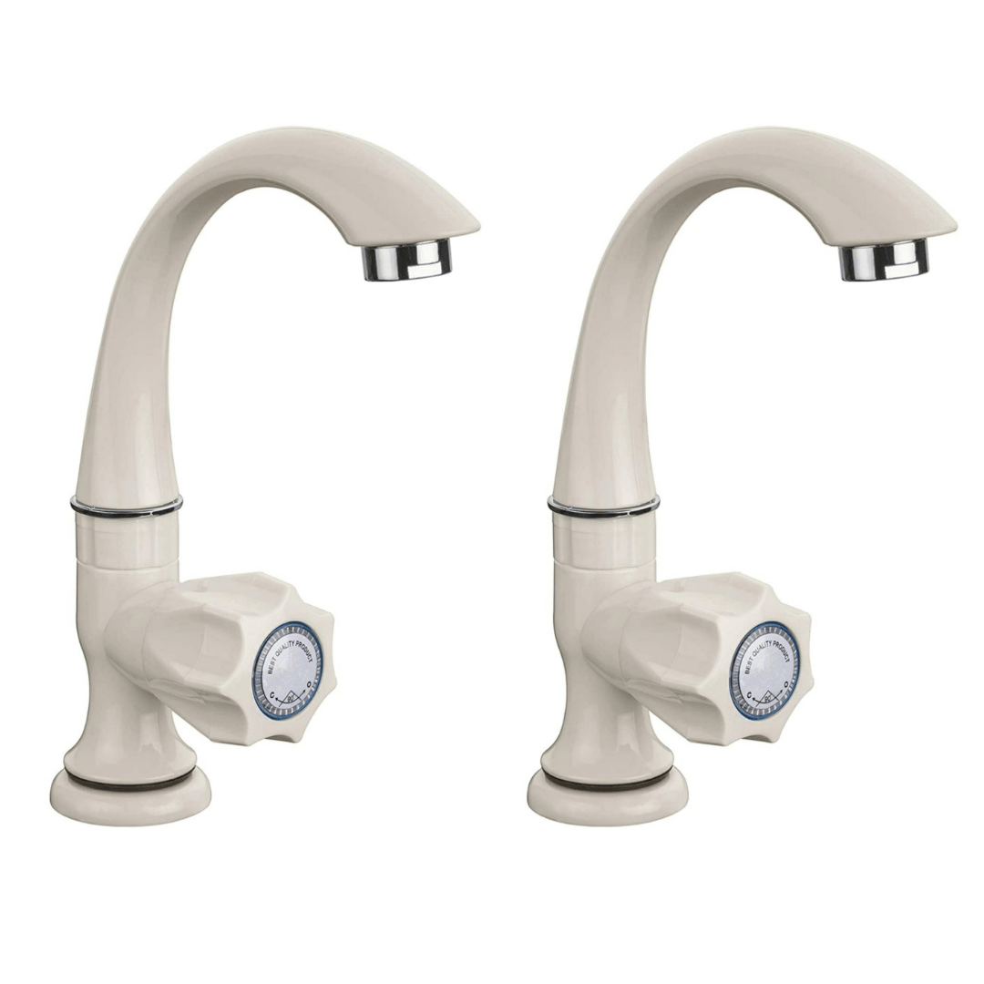 Cossimo PVC Plastic Swan Neck Pillar Tap for Wash Basin (Pack of 2)